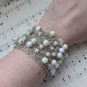Silver and White Beaded Bracelet